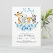 Blue Floral Boys Safari Baby shower Invitation (Debout devant)