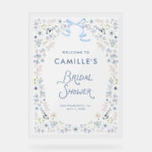 Blue Floral Bridal Shower Acrylic Welcome Sign (Recto)