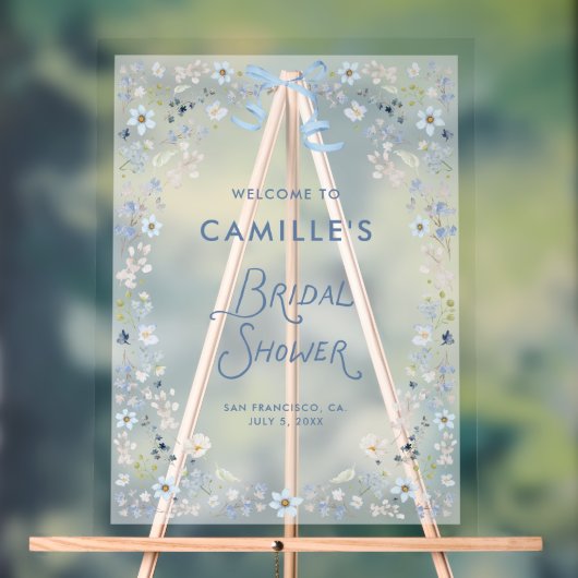 Blue Floral Bridal Shower Acrylic Welcome Sign (Neutre)