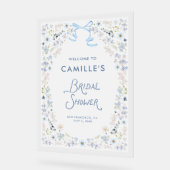 Blue Floral Bridal Shower Acrylic Welcome Sign (Angle)