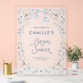 Blue Floral Bridal Shower Acrylic Welcome Sign (Mariage)