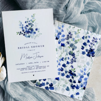 Blue Floral Bridal Shower Kaart