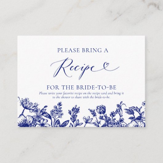 Blue Floral Bridal Shower Please Bring A Recipe Informatiekaartje (Voorkant)