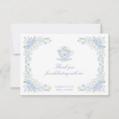 Blue Floral Bridal Tea Party Bedankkaart (Voorkant)