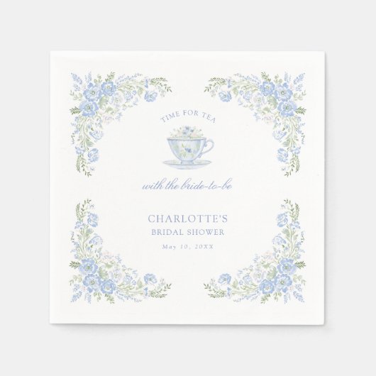 Blue Floral Bridal Tea Party Servet (Voorkant)