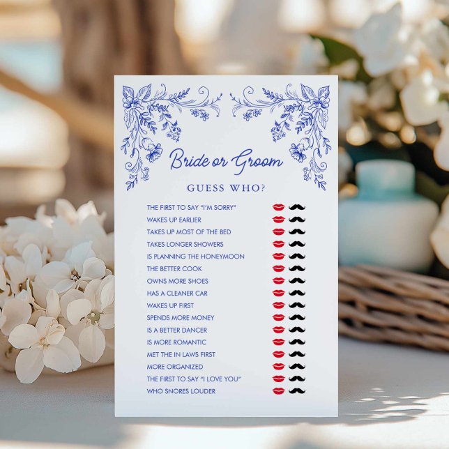 Blue Floral Bride of Groom Vrijgezellenfeest Game (Blue Floral Bride or Groom Game Card)
