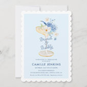 Blue Floral Brunch en Bubbly Bruids Uitnodiging (Voorkant)