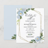 Blue Floral Budget Wedding Celebration Uitnodiging (Voorkant / Achterkant)