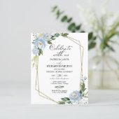 Blue Floral Budget Wedding Celebration Uitnodiging (Staand voorkant)