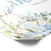 Blue Floral Bunny Rabbit Baby shower Drinken Poster (Hoek)