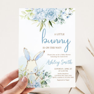 Blue Floral Bunny Rabbit Baby shower Kaart