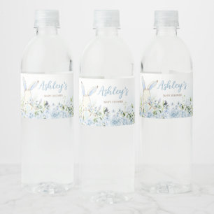 Blue Floral Bunny Rabbit Baby shower Waterfles Etiket
