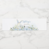 Blue Floral Bunny Rabbit Baby shower Waterfles Etiket (Enkel label)
