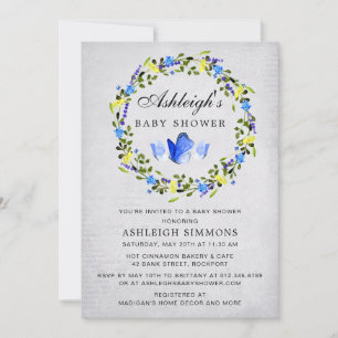 Blue Floral Butterfly Boy Baby shower Kaart