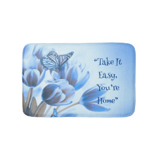 Blue Floral Butterfly Delight Geheugenschuim Badma Badmat