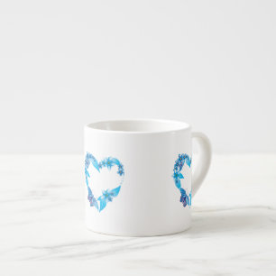 Blue Floral Butterfly Heart Espresso Kop