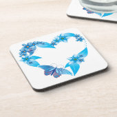 Blue Floral Butterfly Heart Onderzetter (Linkerzijde)