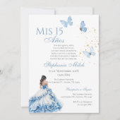 Blue Floral Butterfly Quinceanera uitnodiging (Voorkant)