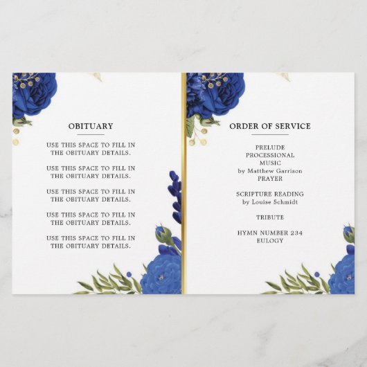 Blue Floral Celebration of Life Programme (Achterkant)