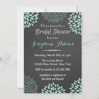 Blue Floral Chalkboard Bridal Shower Invitation Kaart