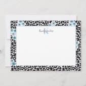 Blue Floral Cheetah Print met aangepaste monogram Bedankkaart (Voorkant)
