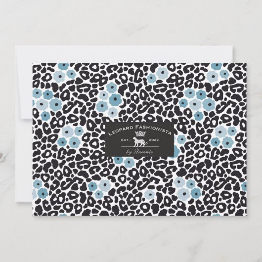 Blue Floral Cheetah Print met aangepaste monogram Bedankkaart (Achterkant)