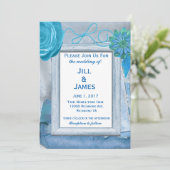 Blue Floral Chic Faire-part de mariage (Debout devant)