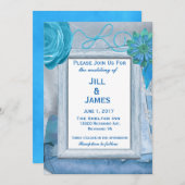 Blue Floral Chic Faire-part de mariage (Devant / Derrière)