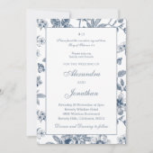 Blue Floral Chinoiserie Christian Wedding  Kaart (Voorkant)
