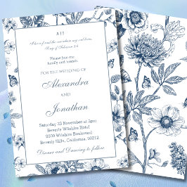 Blue Floral Chinoiserie Christian Wedding  Kaart