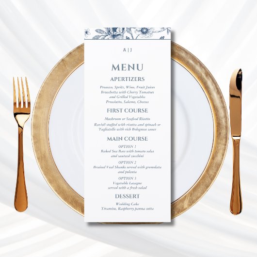 Blue Floral Chinoiserie Christian Wedding Menu