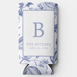 Blue Floral Chinoiserie Initiaal bruiloft Koelbox