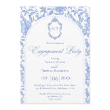 Blue Floral Chinoiserie Monogram Engagement Party