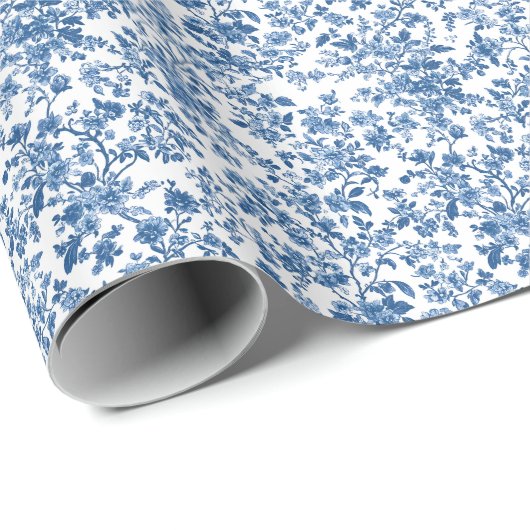Blue Floral Chinoiserie Toile Cadeaupapier (Rol Hoek)
