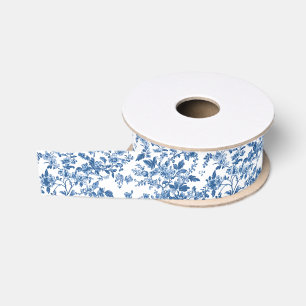 Blue Floral Chinoiserie Toile Grosgrain Lint