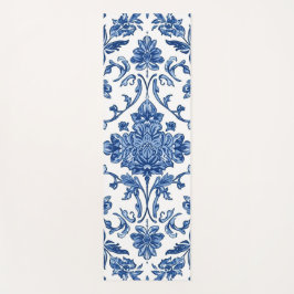 Blue Floral Chinoiserie White Watercolor Yogamat
