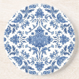 Blue Floral Chinoiserie White Watercolor Zandsteen Onderzetter