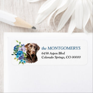 Blue Floral Chocolate Lab Hond Retouradres Etiket