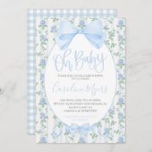 Blue Floral Coquette Bow Baby Boy Kaart (Voorkant / Achterkant)