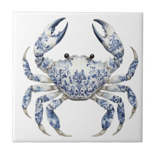 Blue Floral Crab Keramische Tegel Tegeltje