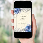 Blue floral cream silver 25th wedding anniversary kaart