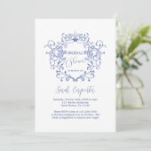 Blue Floral Crest Bridal Shower Kaart (Staand voorkant)
