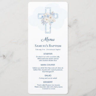 Blue Floral Cross Baptism Menu