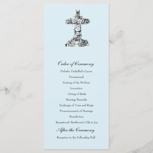 Blue Floral Cross Christian Wedding Programme (Dos)