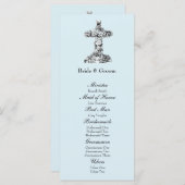 Blue Floral Cross Christian Wedding Programme (Devant / Derrière)