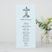 Blue Floral Cross Christian Wedding Programme (Debout devant)