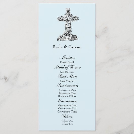 Blue Floral Cross Christian Wedding Programme (Devant)