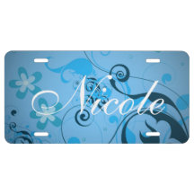 Blue Floral Custom License Bord