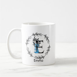 Blue Floral Custom Monogram - Letter E Coffee Mok