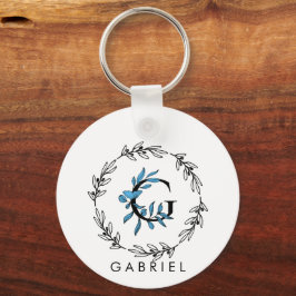 Blue Floral Custom Monogram - Letter G Sleutelhanger